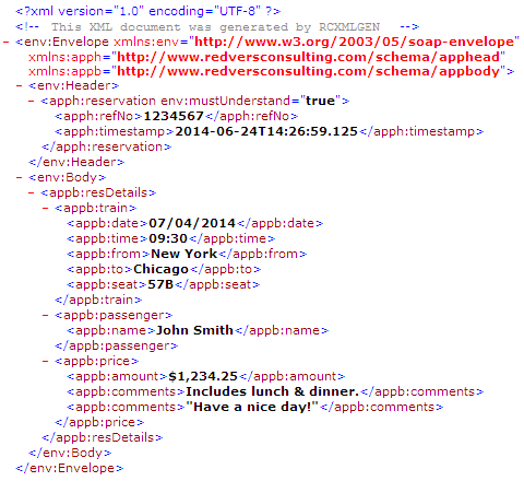 Sample XML produced by the Redvers COBOL XML Interface